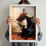 Custom Knight Commander Portrait – Man with Sword and Flowing Cape
