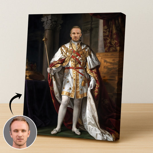 Custom White Regal Portrait – Man with Scepter and White Royal Cape
