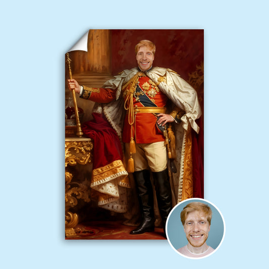 Custom Royal Officer Portrait – Man in Red and Gold with Staff