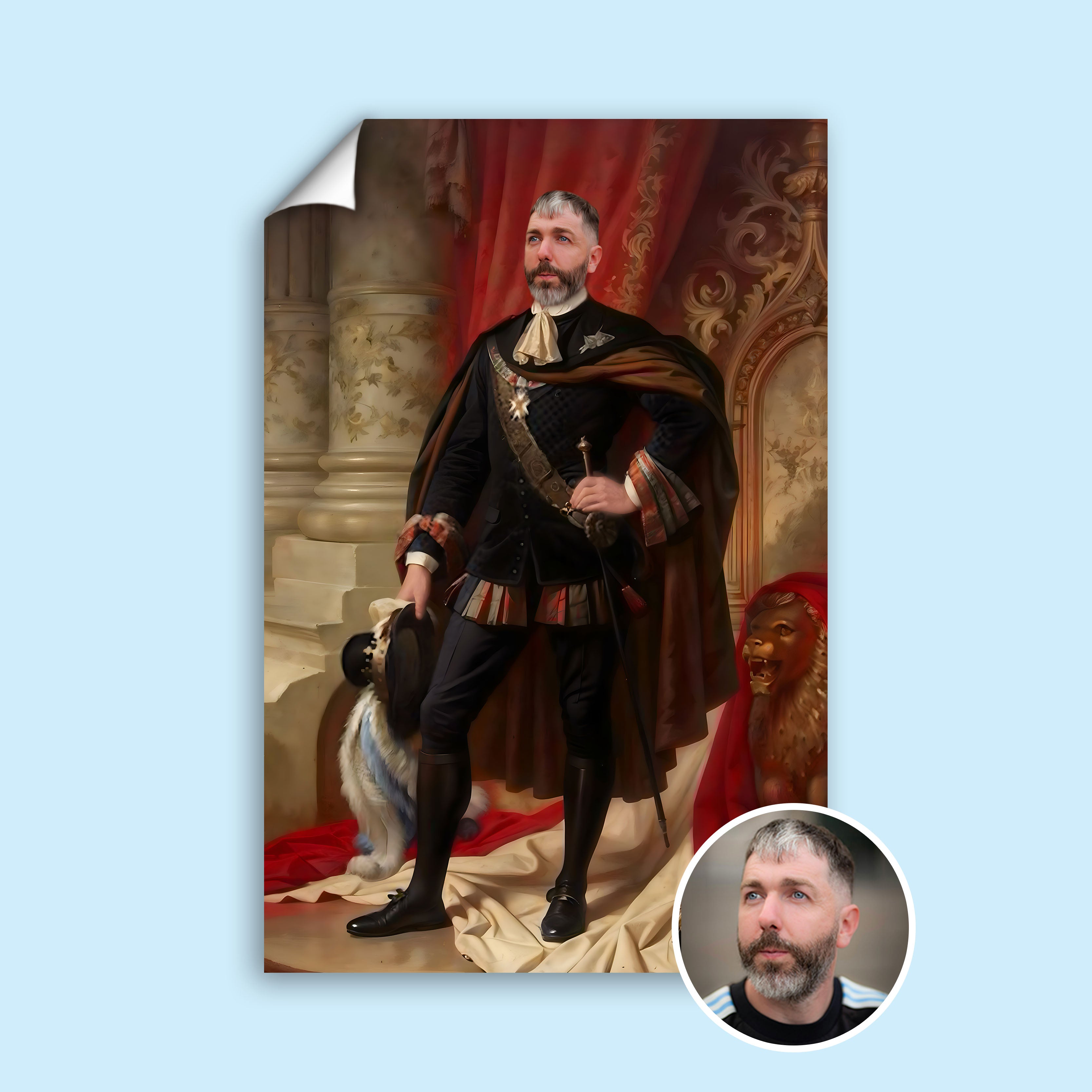 Custom Renaissance Noble Portrait – Standing Man with Sash and Cane