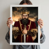 Custom Medieval King Portrait – Man in Crimson Robe with Sword