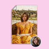 Yellow Dress Regency Lady Portrait - Custom Vintage Renaissance Look printed custom portrait held in hands - Furr and Family 
