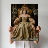 Golden Crown Queen Portrait - Noble Lady Sitting in Throne Art printed custom portrait held in hands - Furr and Family