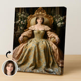Golden Crown Queen Portrait - Noble Lady Sitting in Throne Art printed custom portrait held in hands - Furr and Family