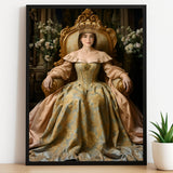Golden Crown Queen Portrait - Noble Lady Sitting in Throne Art printed custom portrait held in hands - Furr and Family