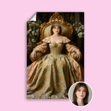 Golden Crown Queen Portrait - Noble Lady Sitting in Throne Art printed custom portrait held in hands - Furr and Family