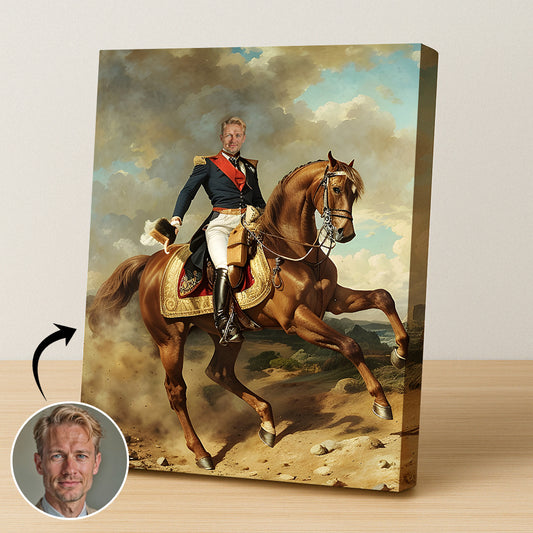 Custom Horse Commander Portrait – Man on Red Stallion in Military Uniform