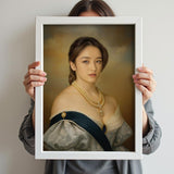 Custom Floral Duchess Portrait - Baroque Queen Print for Her printed custom portrait held in hands - Furr and Family 
