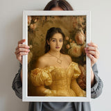 Victorian Pearl Queen Portrait - Regal Renaissance Style Wall Art printed custom portrait held in hands - Furr and Family 

