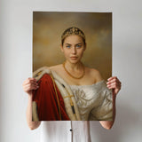 Elegant Female Monarch Painting - Personalized Classic Royal Look printed custom portrait held in hands - Furr and Family 
