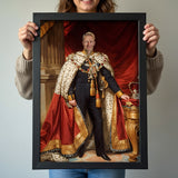 Custom Coronation Portrait – Man in Regal Cape with Crown and Scepter