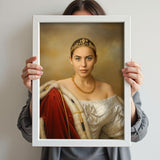 Elegant Female Monarch Painting - Personalized Classic Royal Look printed custom portrait held in hands - Furr and Family 
