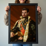 Custom Royal Embroidered Portrait – Man in Regal Floral Suit and Sash