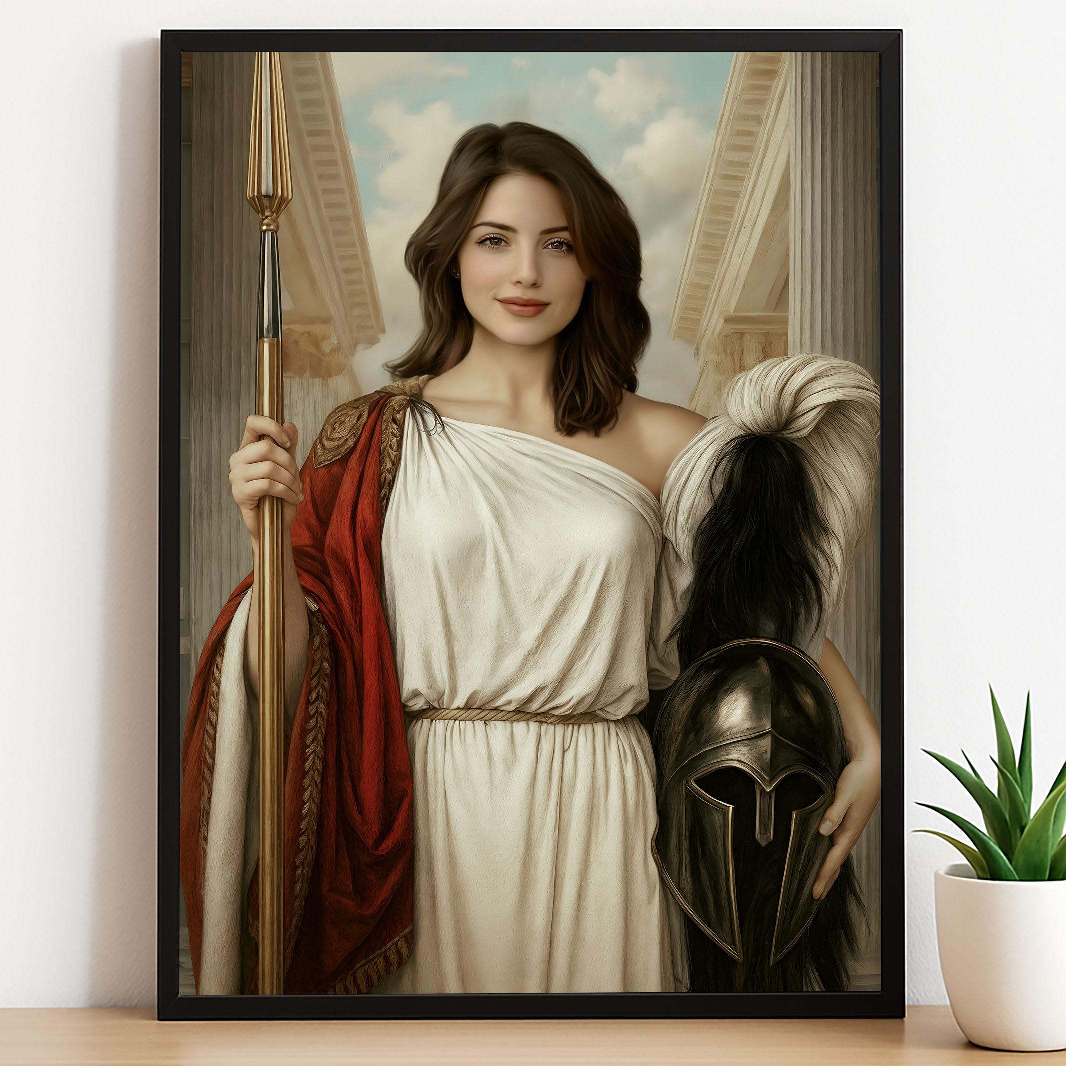 Ancient Greek Warrior Queen Custom Portrait - Mythical Elegance printed custom portrait held in hands - Furr and Family 
