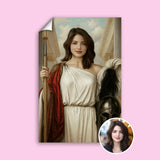 Ancient Greek Warrior Queen Custom Portrait - Mythical Elegance printed custom portrait held in hands - Furr and Family 
