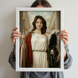 Ancient Greek Warrior Queen Custom Portrait - Mythical Elegance printed custom portrait held in hands - Furr and Family 
