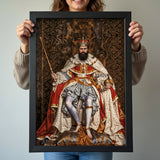 Custom Barefoot King Portrait – Man Seated on Ornate Throne with Scepter