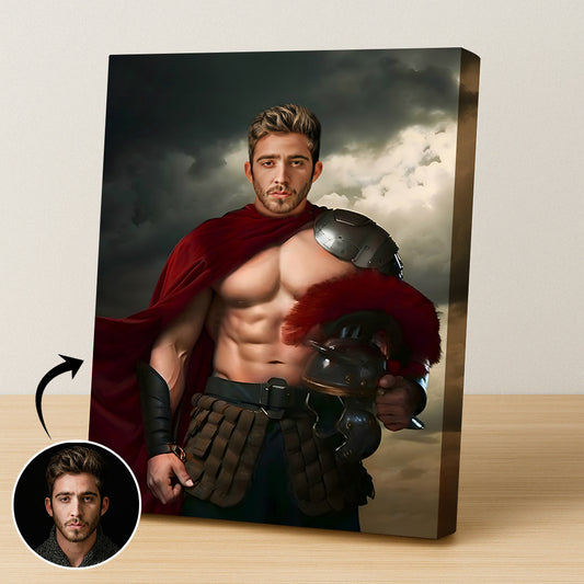 Custom Spartan Portrait – Shirtless Warrior with Cape and Helmet