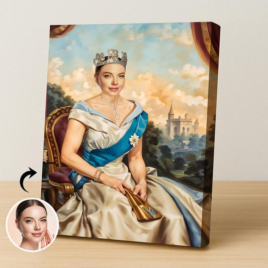 Custom Modern Queen Portrait – Woman in Crown with Castle Background