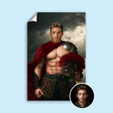 Custom Spartan Portrait – Shirtless Warrior with Cape and Helmet