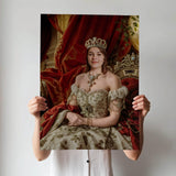 Custom Royal Renaissance Portrait - Noble Queen in Floral Embroidery printed custom portrait held in hands - Furr and Family 
