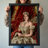 Custom Royal Renaissance Portrait - Noble Queen in Floral Embroidery printed custom portrait held in hands - Furr and Family 
