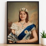 Renaissance style custom portrait of elegant royal lady with tiara