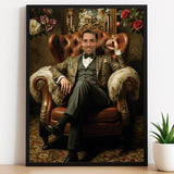 Custom Modern Throne Portrait – Man in Floral Suit Sitting in Armchair