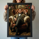 Custom Modern Throne Portrait – Man in Floral Suit Sitting in Armchair