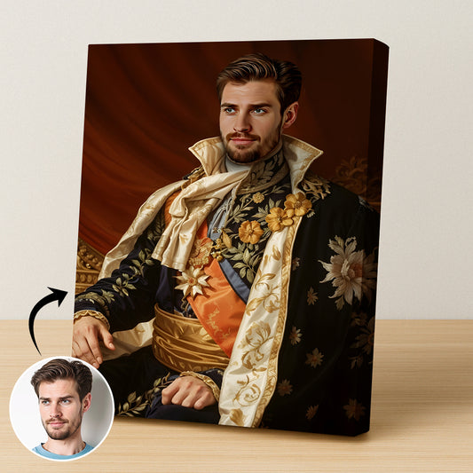 Custom Floral King Portrait – Man in Embroidered Robe with Sash