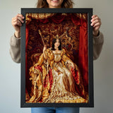 Custom Queen Portrait – Woman in Red and Gold Throne Room Scene