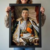 Custom French Emperor Portrait – Man in Green Royal Attire with Crown