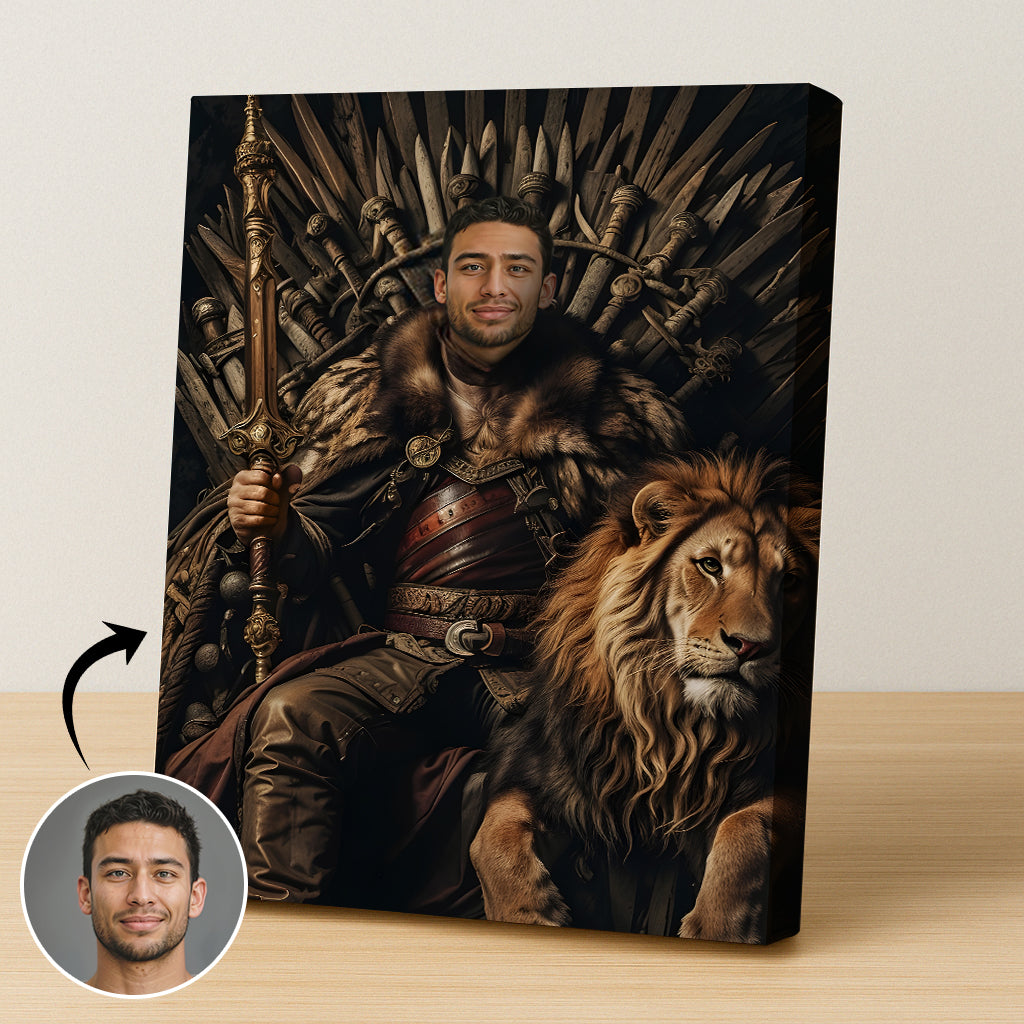 Custom Fantasy Throne Portrait – Man with Lion on Iron Throne