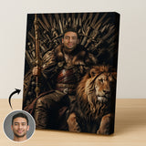Custom Fantasy Throne Portrait – Man with Lion on Iron Throne
