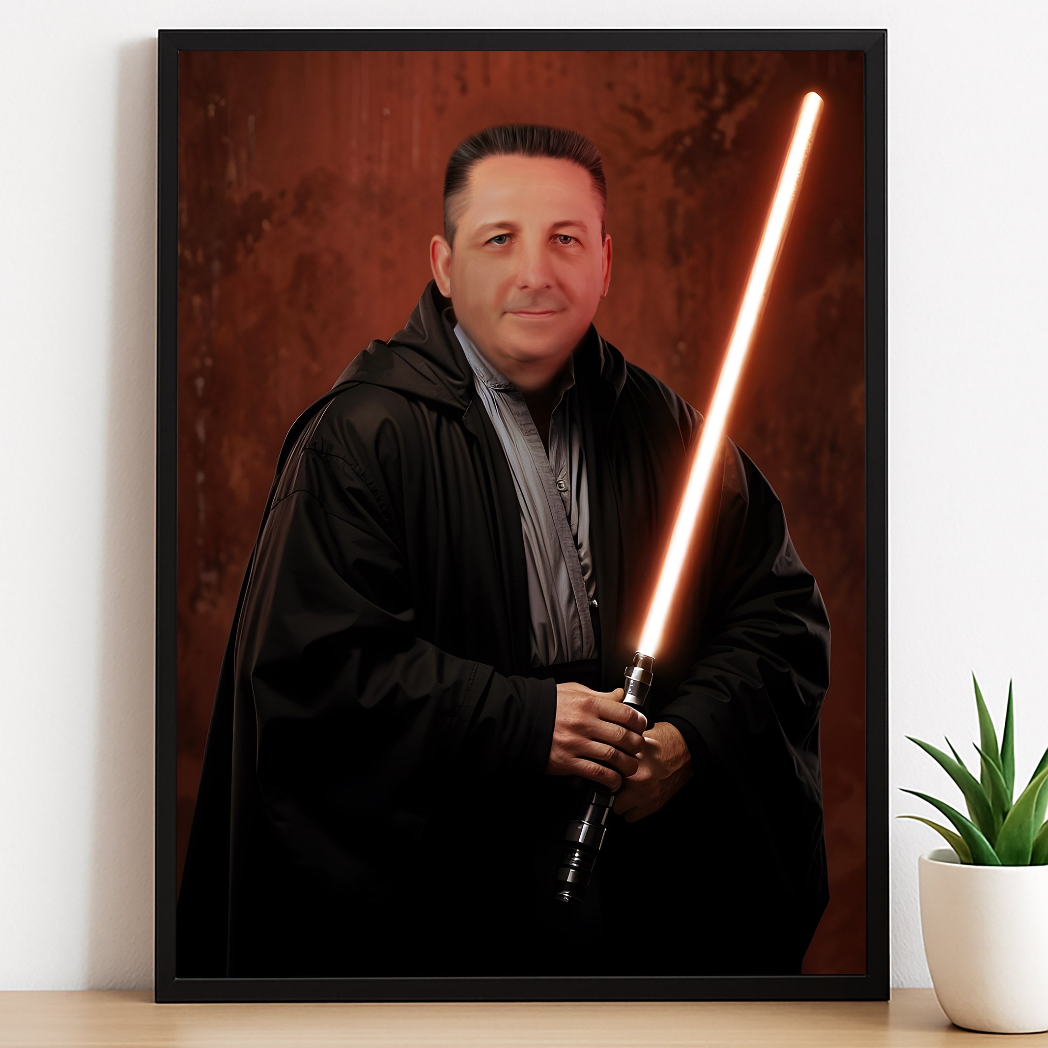 Custom Sith Lord Portrait – Man in Black Robes with Red Lightsaber