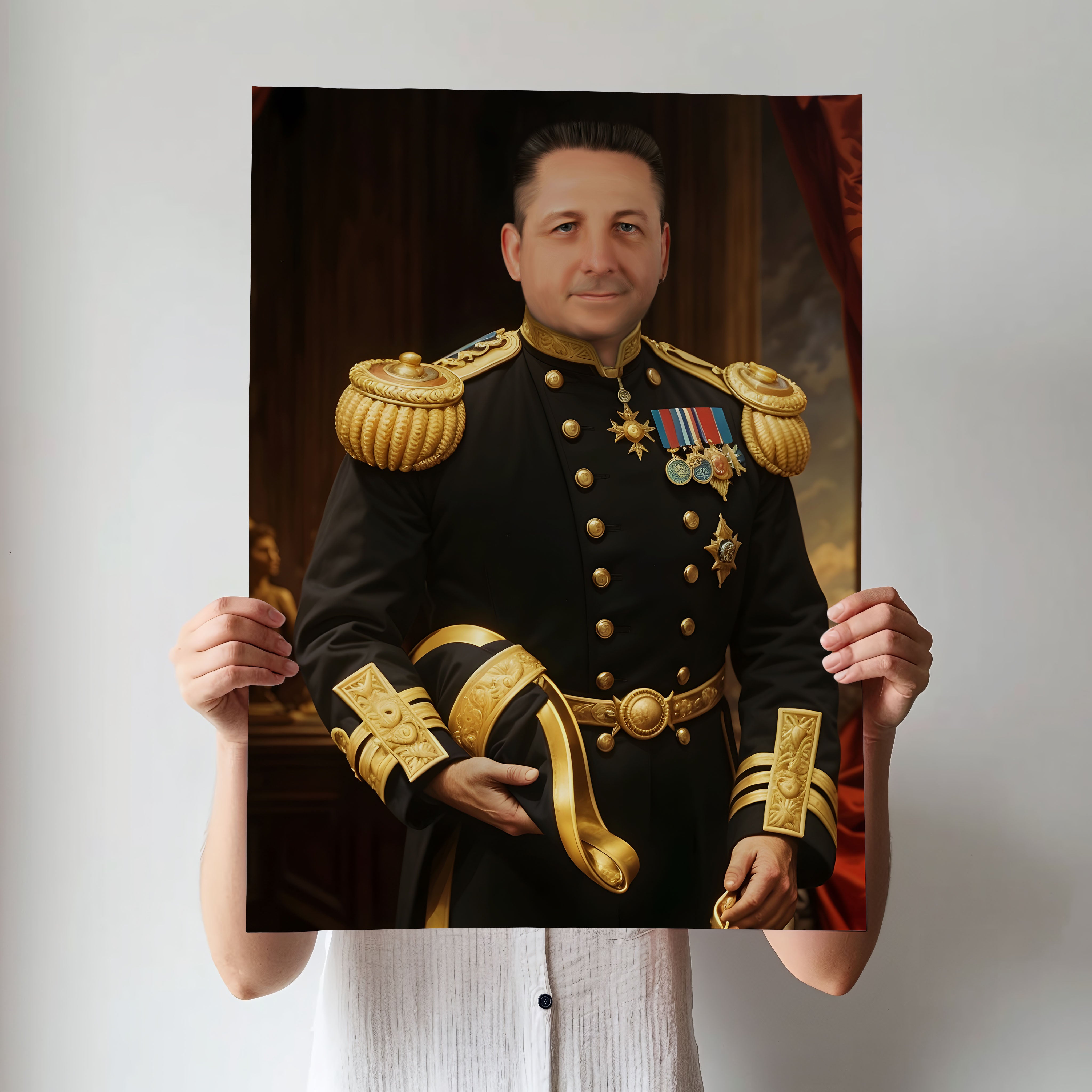 Custom Royal Military Portrait – Man in Black and Gold Uniform with Medals