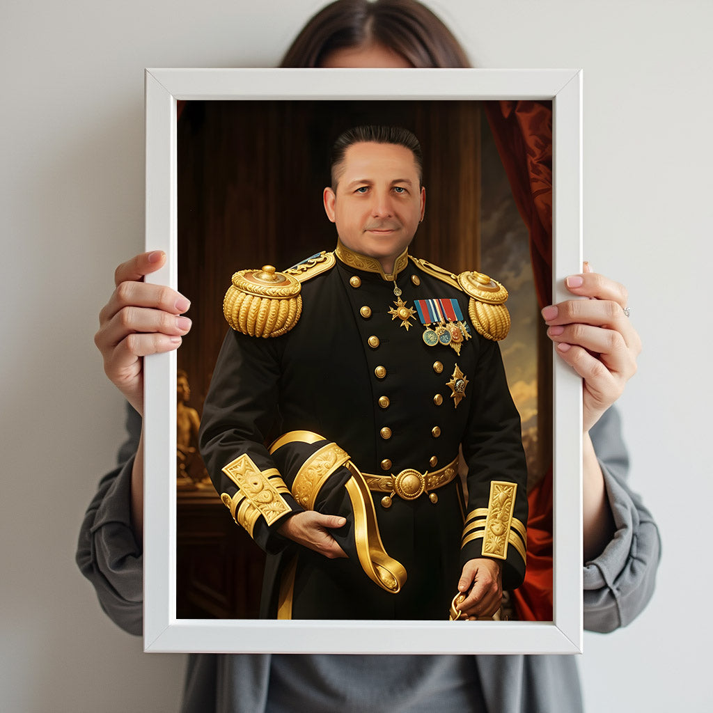 Custom Royal Military Portrait – Man in Black and Gold Uniform with Medals