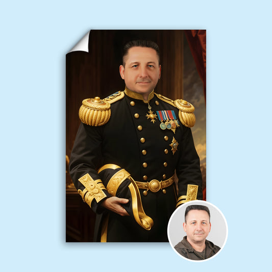 Custom Royal Military Portrait – Man in Black and Gold Uniform with Medals