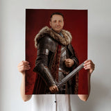 Custom Knight Portrait – Man in Armor with Sword and Red Background