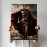 Custom Spartan Warrior Portrait – Man in Red Cape and Bronze Armor