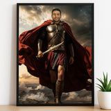 Custom Spartan Warrior Portrait – Man in Red Cape and Bronze Armor
