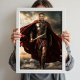 Custom Spartan Warrior Portrait – Man in Red Cape and Bronze Armor