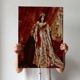 Custom Queen Portrait – Woman in Red and Gold Throne Room Scene