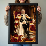 Custom Lord of Parliament Portrait – Man Seated in Red & Gold Noble Outfit