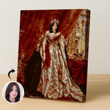 Custom Queen Portrait – Woman in Red and Gold Throne Room Scene