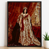 Custom Queen Portrait – Woman in Red and Gold Throne Room Scene