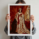 Custom Queen Portrait – Woman in Red and Gold Throne Room Scene