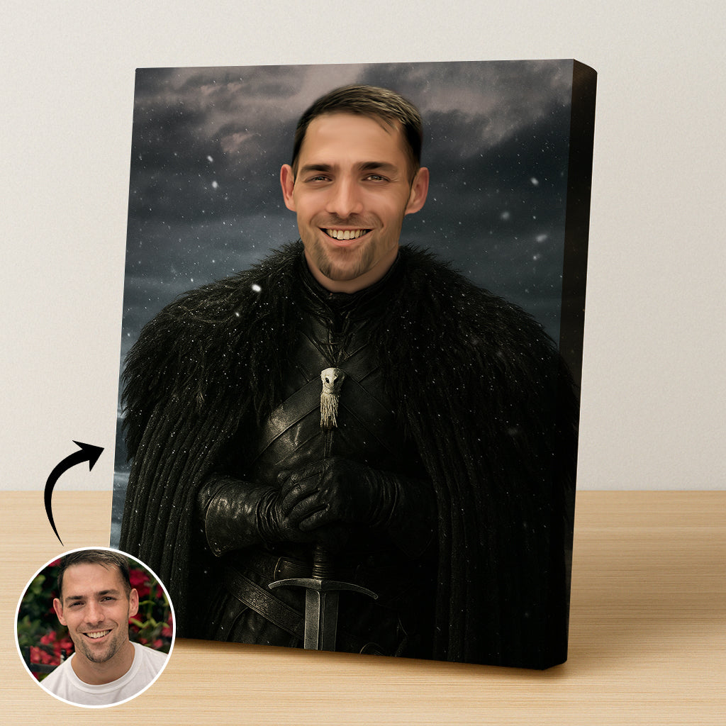 Custom Night’s Watch Portrait – Man in Black Cloak in Snowy Background