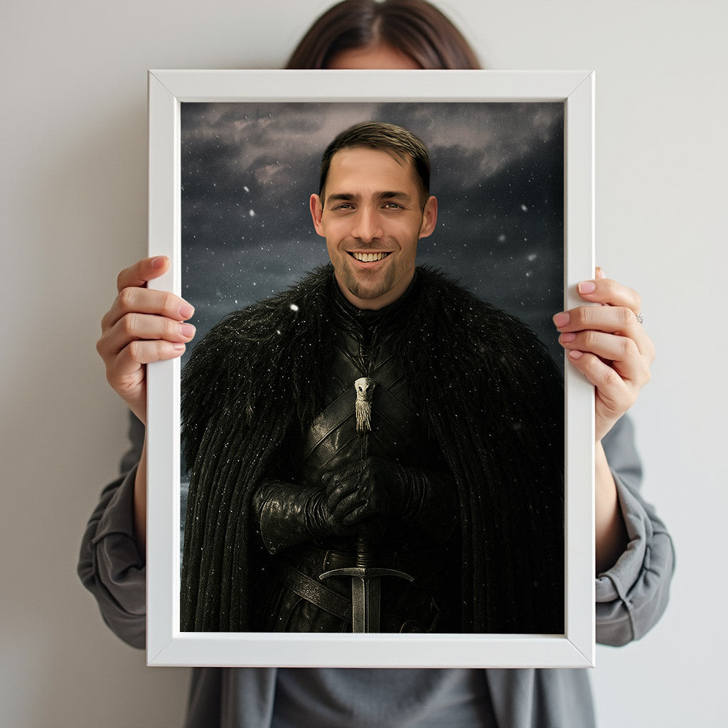 Custom Night’s Watch Portrait – Man in Black Cloak in Snowy Background