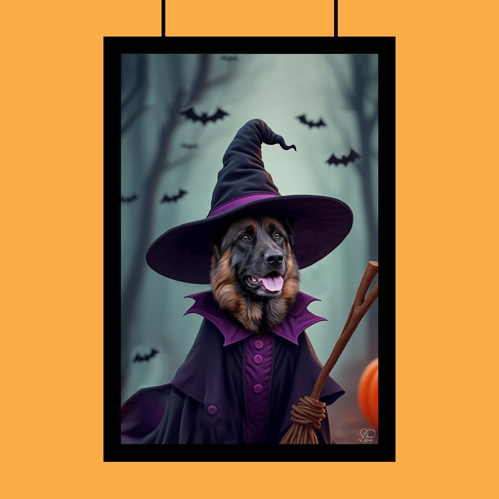 Pet Witch Halloween Pet Portrait - Custom Pet Portrait - 1 Pet - Furr and Family